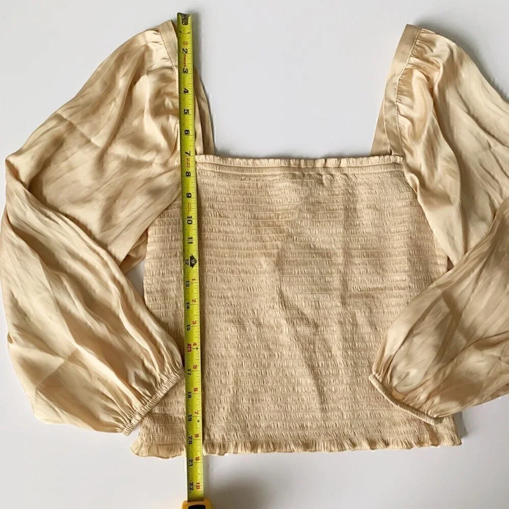 NWT J. Crew Woman Squareneck smocked featherweight satin crop top, Medium